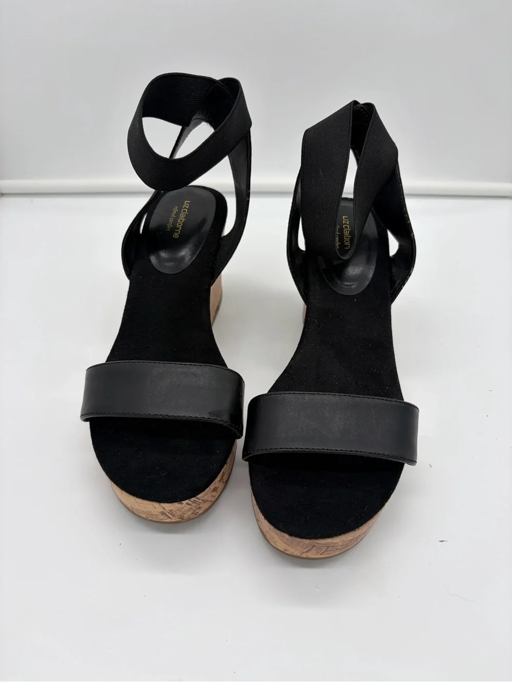 le chateau Black Cork Ankle-Wrap Wedge Sandals ( NO BOX)